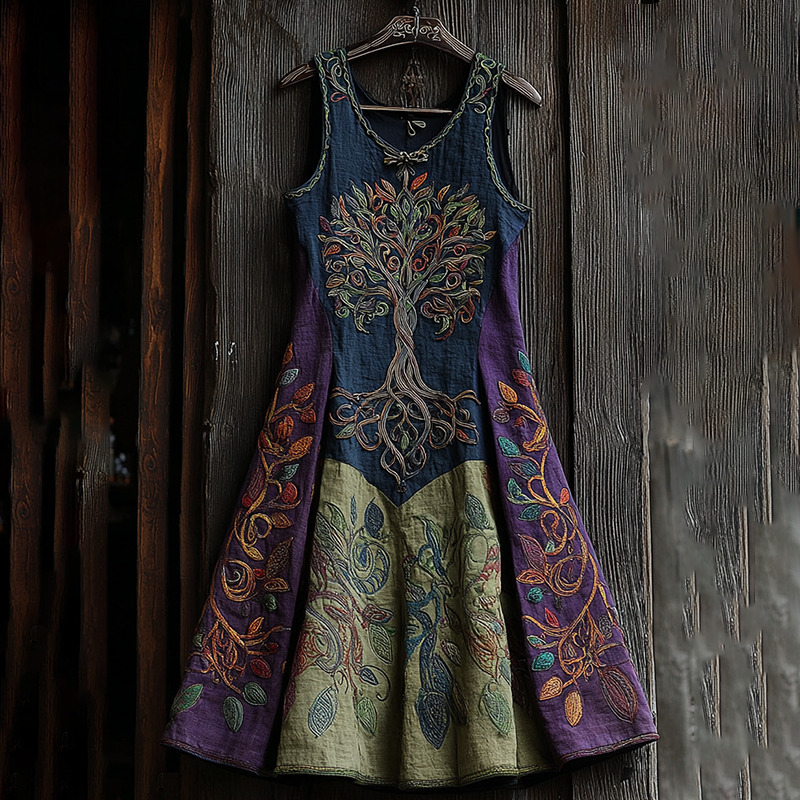 Comstylish Women's Viking Vintage Celtic Life Of Tree Art Midi Dress
