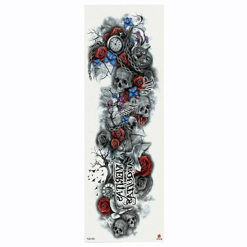 2018 New Full Flower Arm Tattoo Sticker Skeletons and Roses Temporary Body Paint Water Transfer Tattoo Sleeve