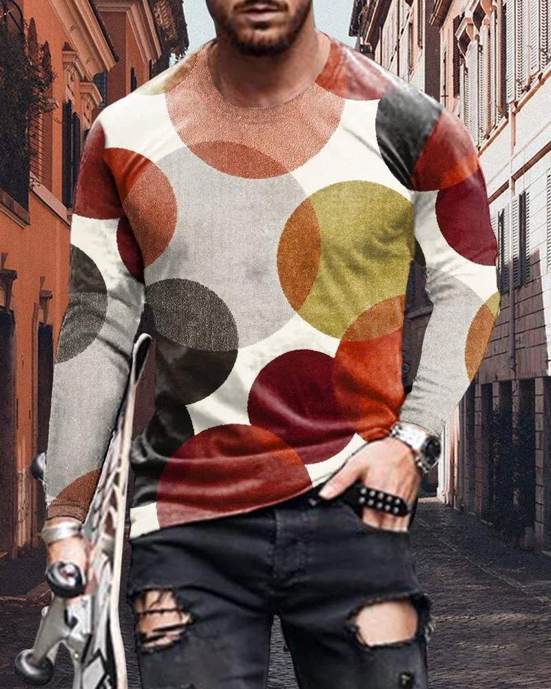 Men's Fashion Polka-dot Printing Long-sleeved T-shirt