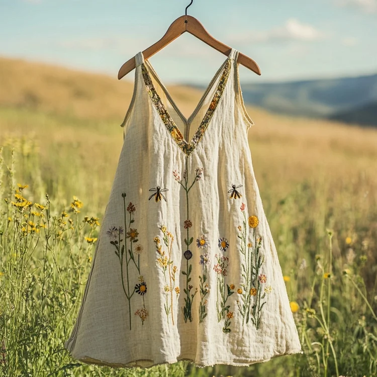 Simpfit Damen Vintage Blumenkunst Nachahmung aus Baumwolle und Leinen Tank Top