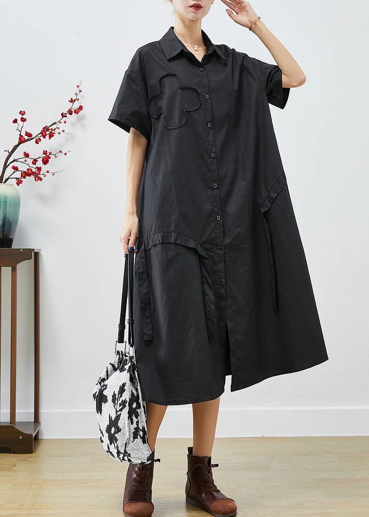 Fashion Black Asymmetrical Patchwork Cotton Maxi Dresses Summer