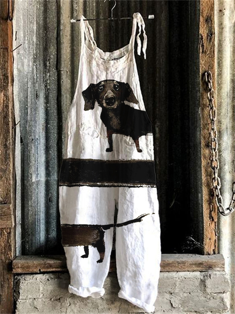 Comstylish Funny Dachshund Dog Art Linen Blend Jumpsuit