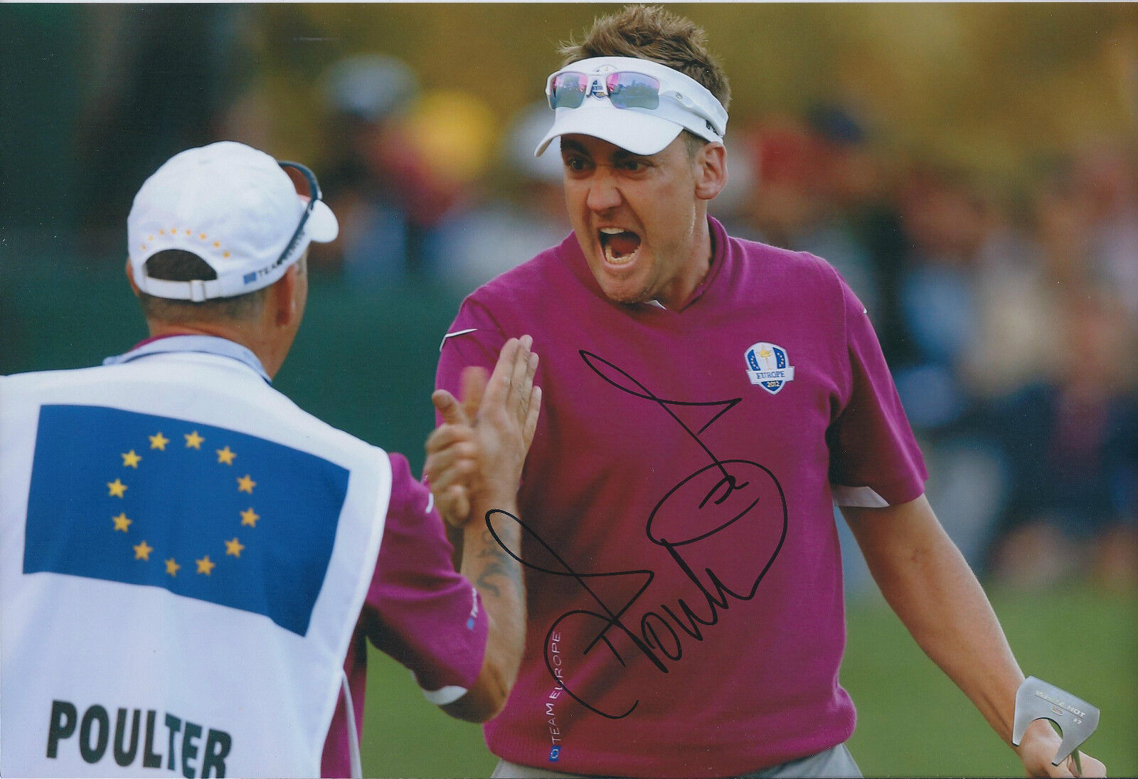 Ian POULTER In Person SIGNED Autograph 12x8 Photo Poster painting AFTAL COA Ryder Cup with CADDY