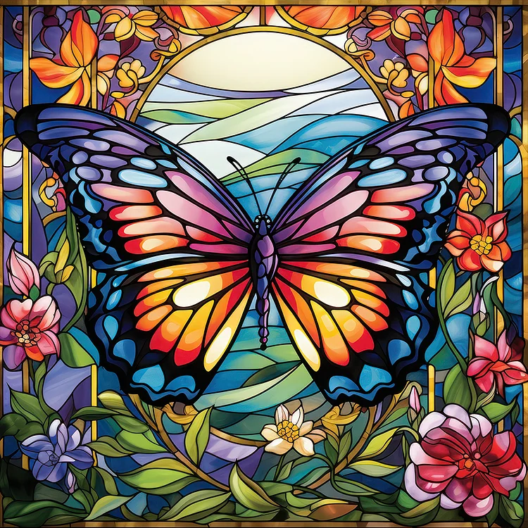 5D Stained Glass hot air Balloon with Butterfly Diamond Painting