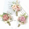 10PCS Morandi Wedding Catering Bridal Groom Guests Corsage Boutonniere Wrist Artificial Flower Bouquets
