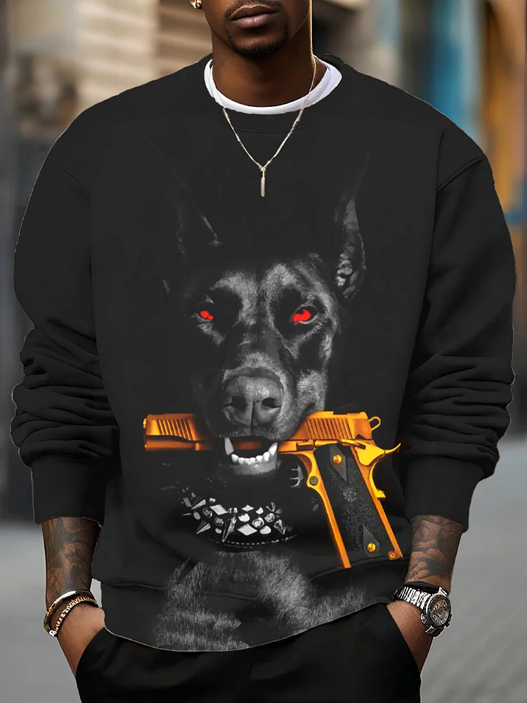 Men's Dobermann Gun Print Casual Sweatshirt