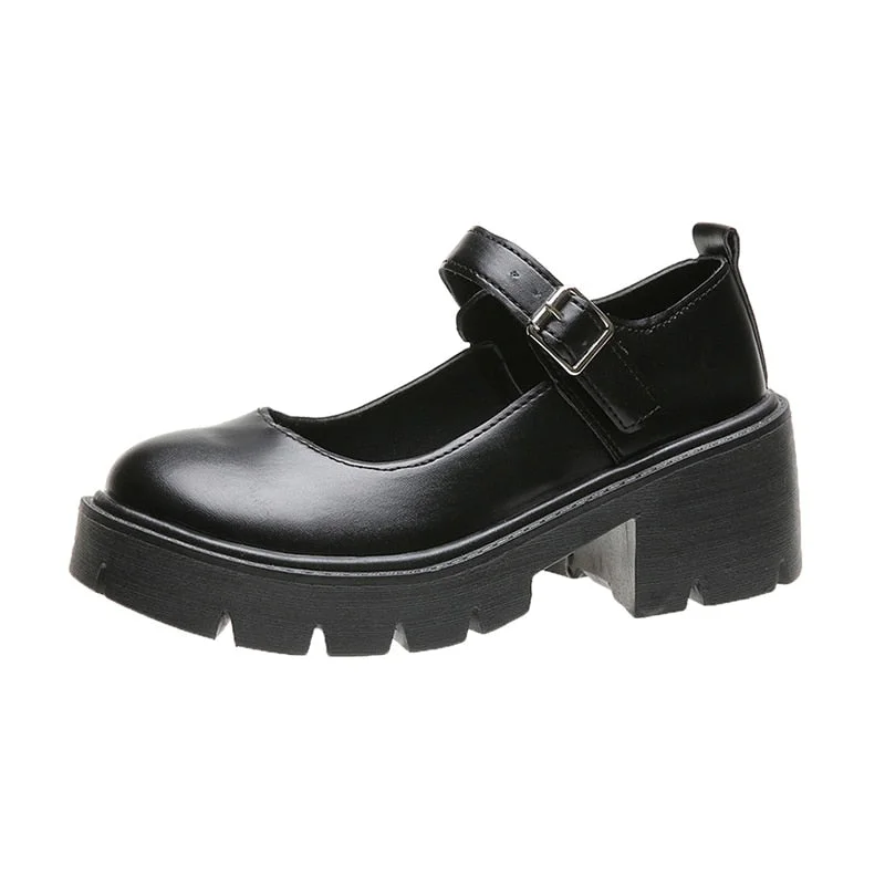 Retro Patent Leather Mary Jane Shoes Women Round Toe High Heels Platform Shoes Woman Japanese Style Student Lolita Shoes