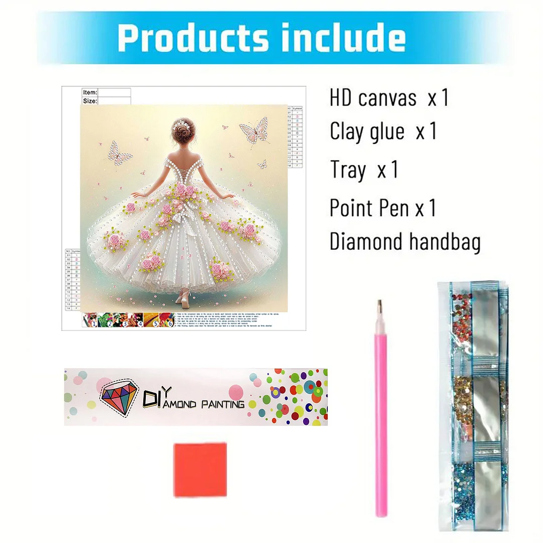 Diamond Painting - Partial Special Shaped Drill - Butterfly Gown(Canvas|30x30cm)