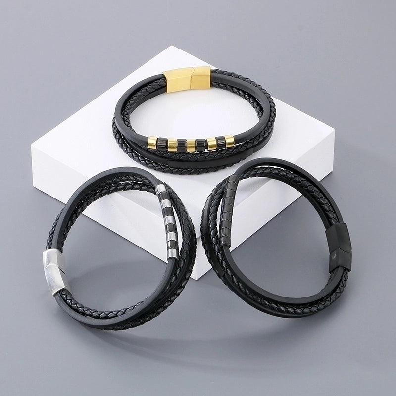 Minimalist Color Block Stainless Steel Layered 18K Gold Plated Men's Bracelets