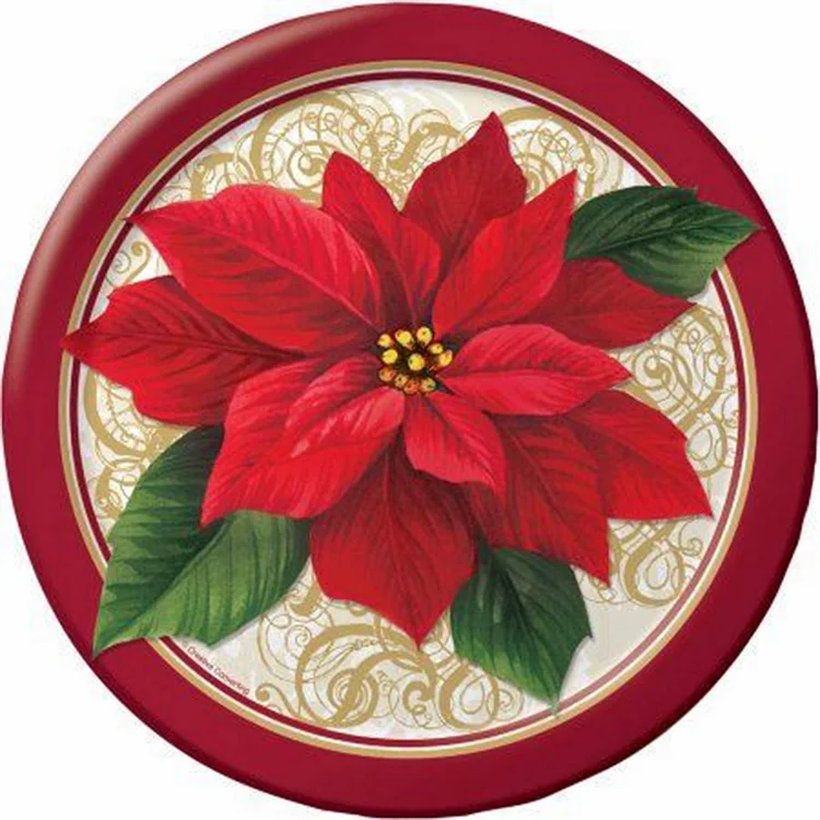 Round Poinsettia 30*30CM(Canvas) Full Round Drill Diamond Painting gbfke