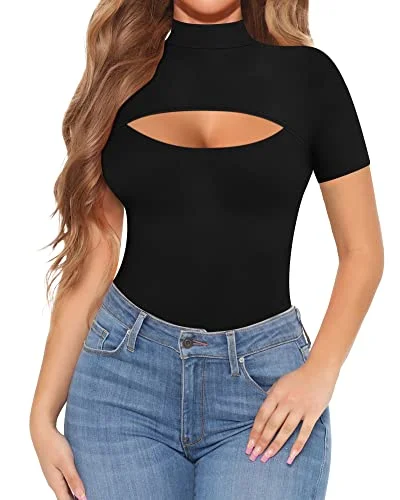 Bodycon Mock Turtleneck Short Sleeve T-Shirt