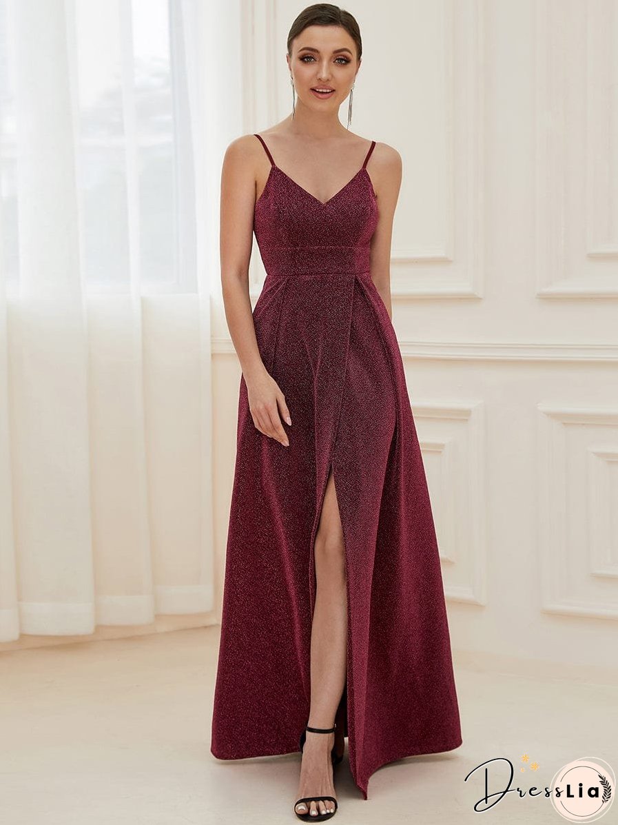 Elegant Pleated Spaghetti Strap Evening Gown