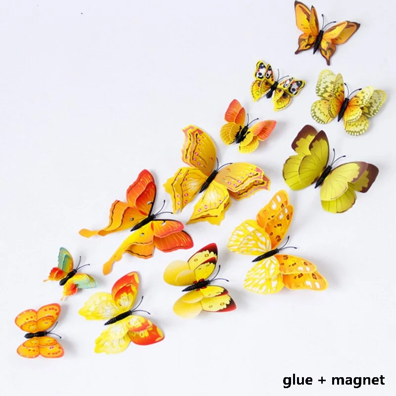 12Pcs 3D Double Layer Butterfly Wall Sticker on The Wall for Home Decor DIY Butterflies Fridge Magnet Stickers Room Decoration