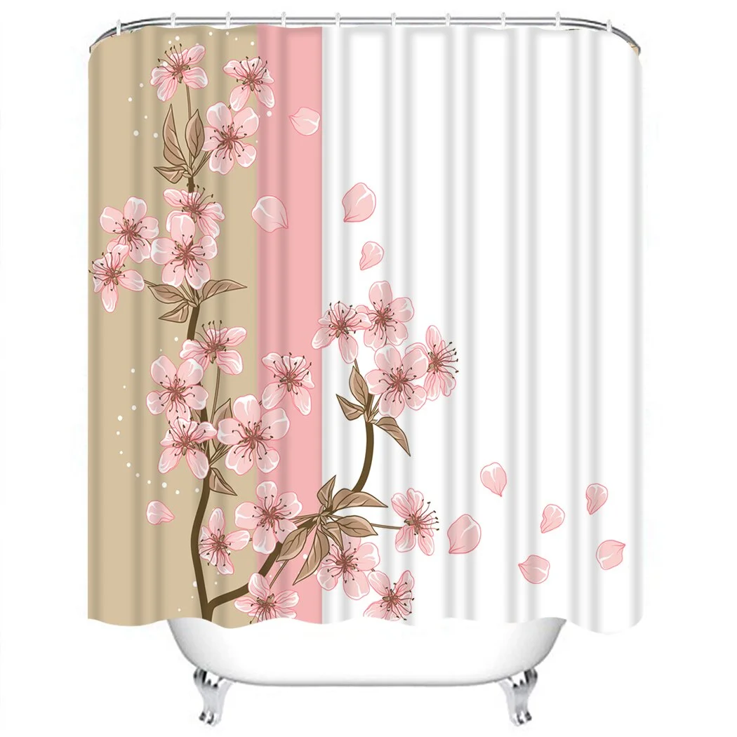 Cherry Tree Shower Curtain blossom Cherry Waterproof Bathroom Shower Curtain Petal Leaf Plant Bathroom Shower Curtain With Hooks