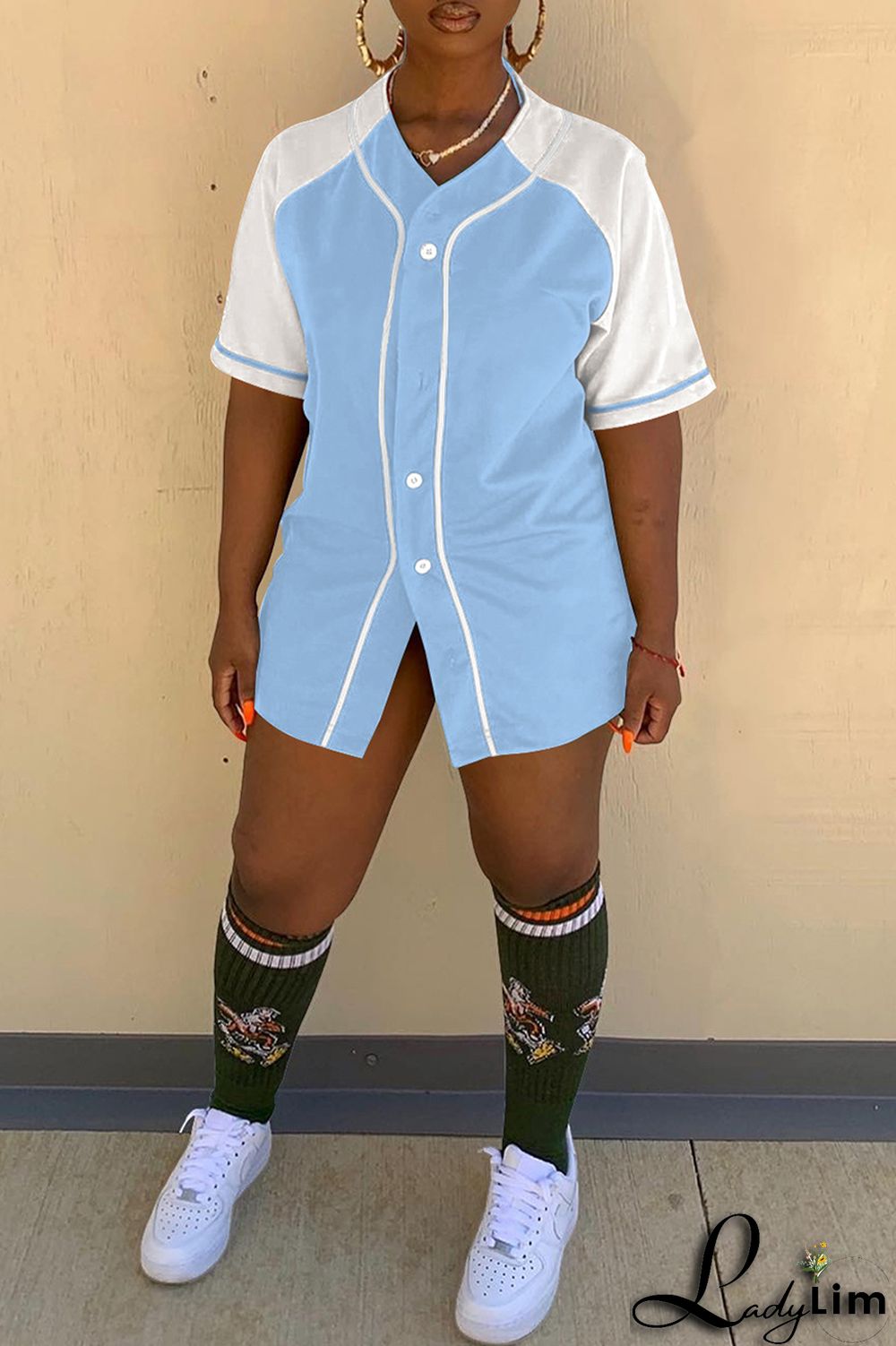 Black Fashion Casual Solid Split Joint V Neck Tops