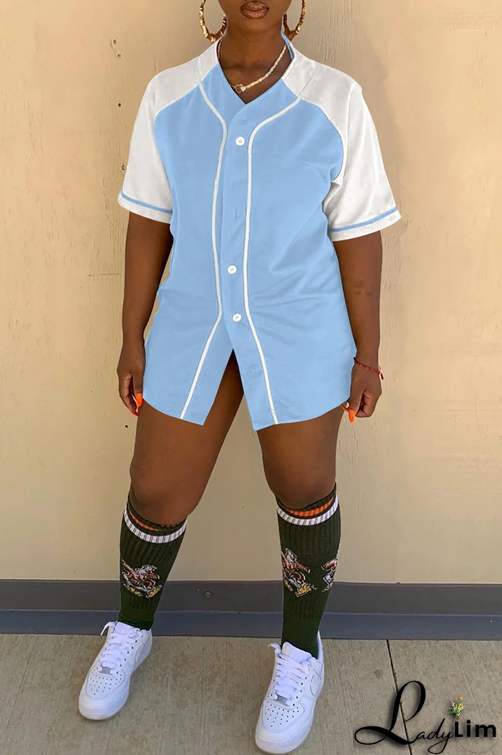 Black Fashion Casual Solid Split Joint V Neck Tops