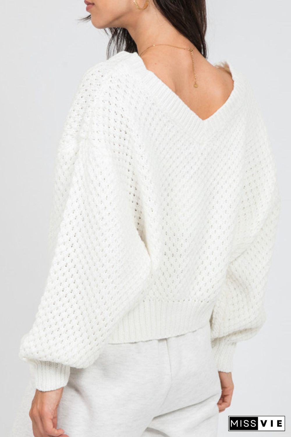 Casual Street Solid Hollowed Out Split Joint V Neck Tops