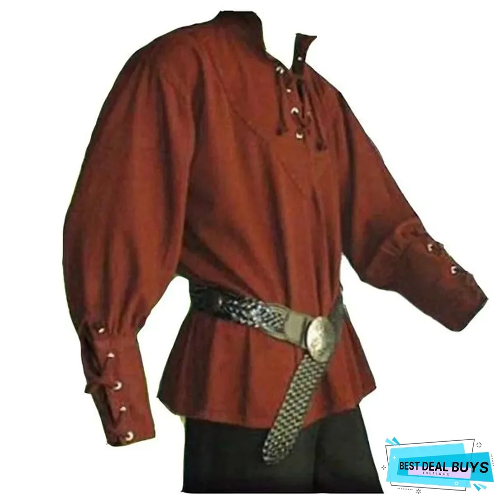 Men Medieval Retro Collar Long Sleeve Shirt