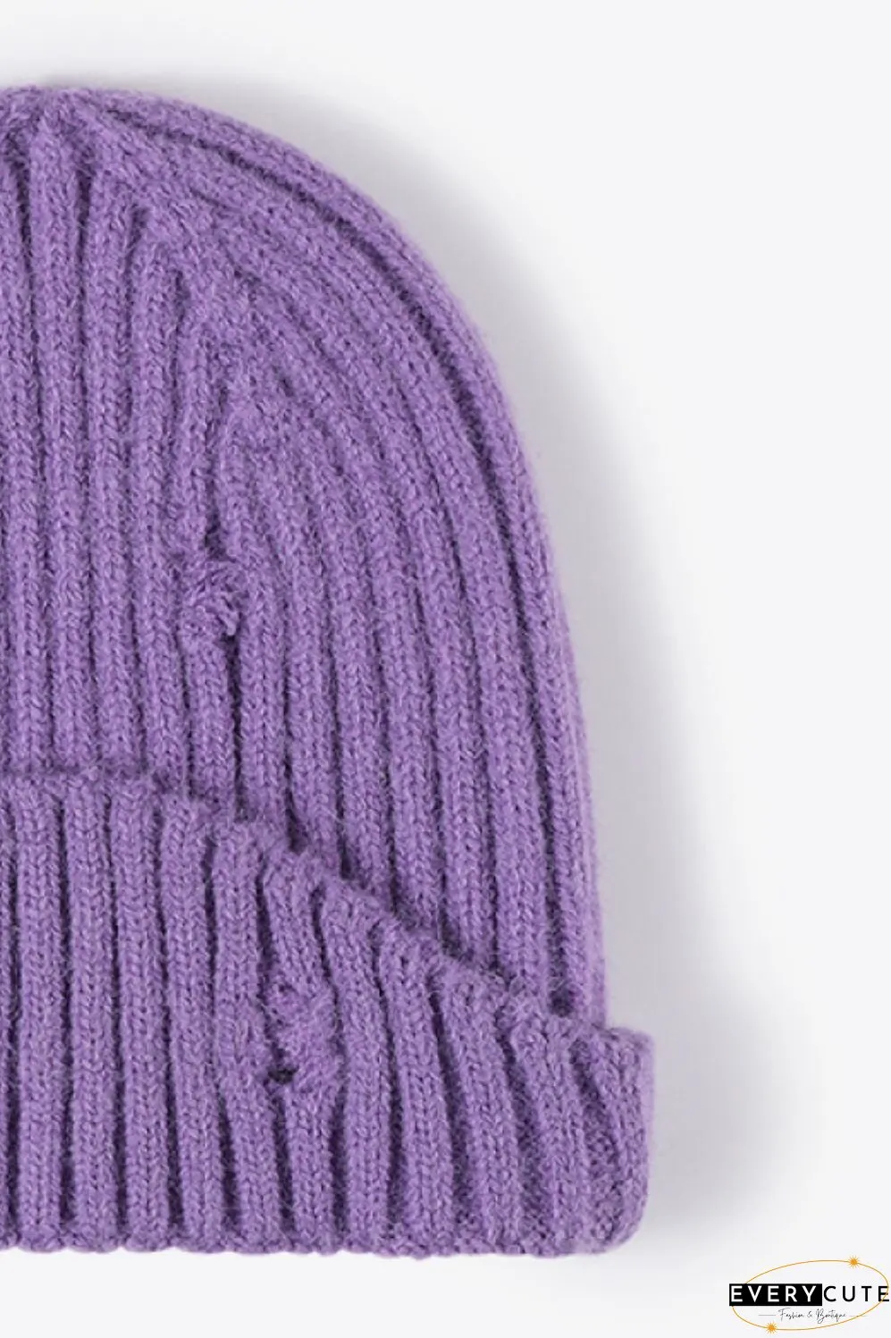 Distressed Rib-Knit Beanie