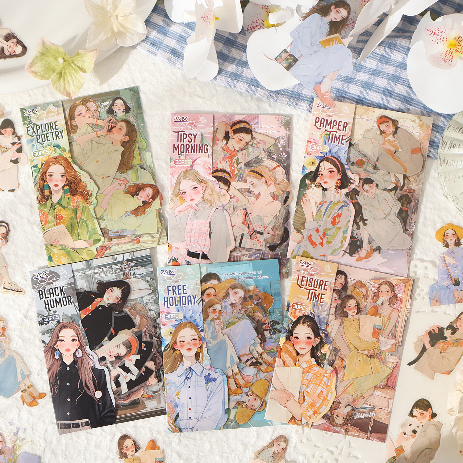 PET 스티커 - 삶의 조각 시리즈 빈티지 꽃 캐릭터