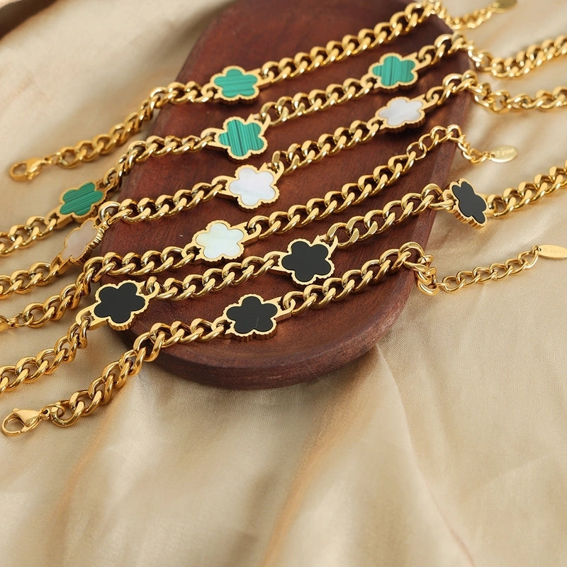 Casual Minimalist Flower Titanium Steel Acrylic Turquoise Shell 18K Gold Plated Plating Inlay Bracelets Necklace