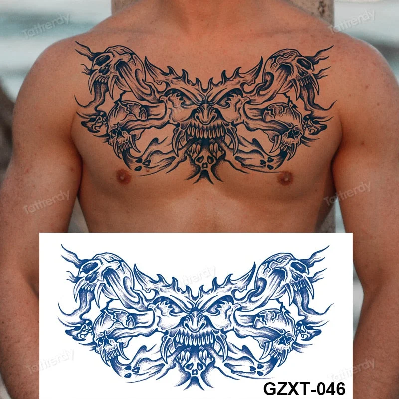 large temporary tattoo juice ink long lasting blue tattoo sticker breast chest totem wings dragon body art painting sexy for men