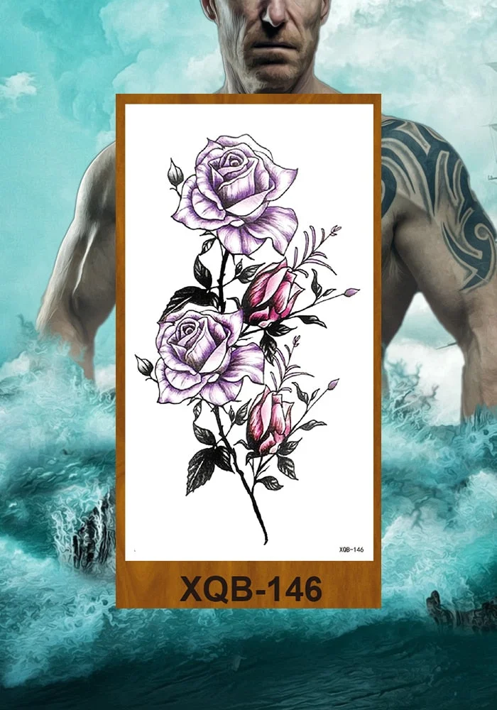 Temporary Tattoos Stickers Women Girl Chest Arm Fake Tatoo Lotus Peony Rose Magnolia Flowers Totem Face Body Makeup Waterproof