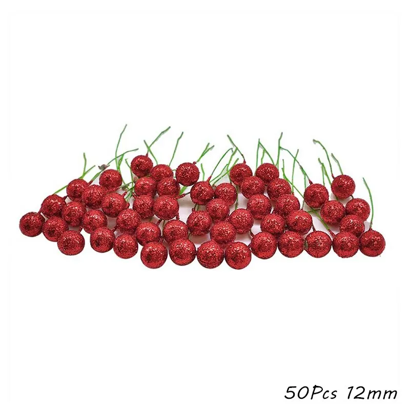 Red Theme Artificial Flower Cherry Stamen Berries Bundle DIY Christmas Decoration Wedding Cake Gift Box Wreaths Xmas Decor
