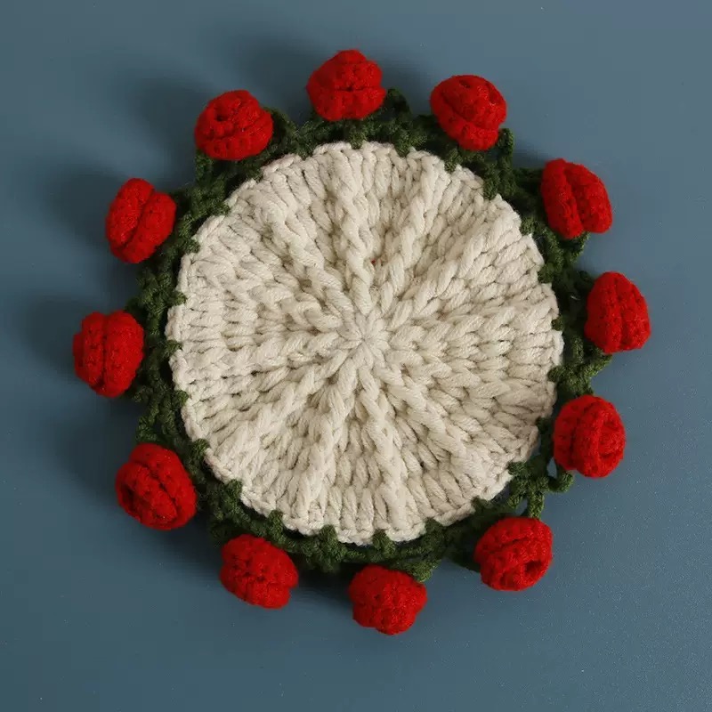 Crochet Rose Bouquet Coaster +Floral Coaster Plant Pot