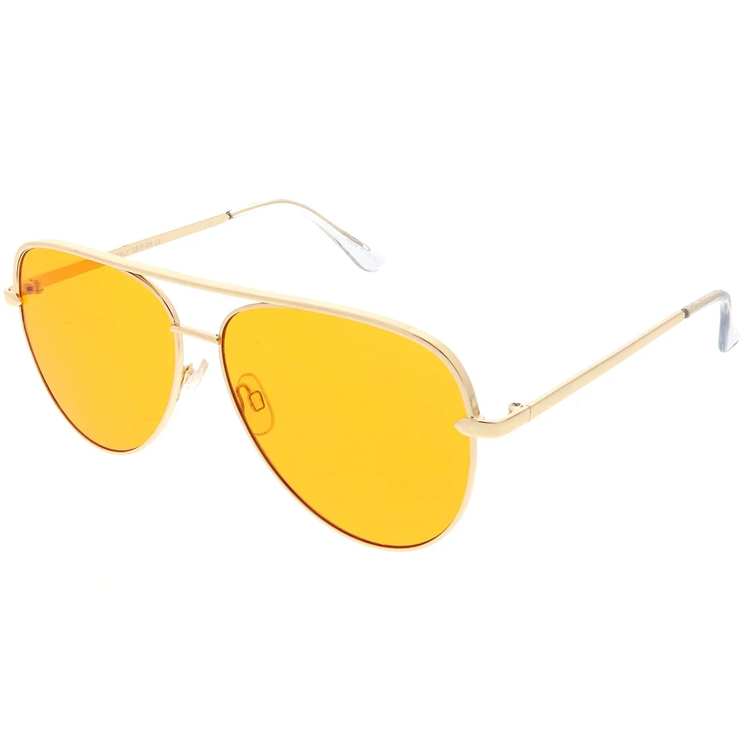 Premium Oversize Metal Aviator glasses With Colored Flat Lens And Crossbar 60mm