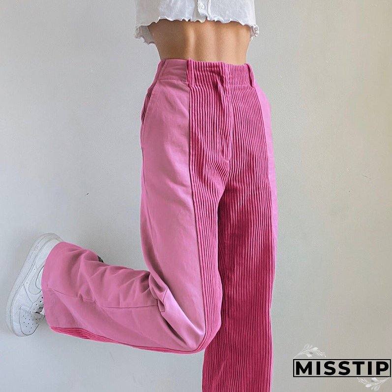 Temperament High Waist Corduroy Panel Pants