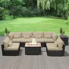 Patio Furniture Sectional Sofa with Gas Fire Pit Table Outdoor Patio Furniture Sets Propane Fire Pit