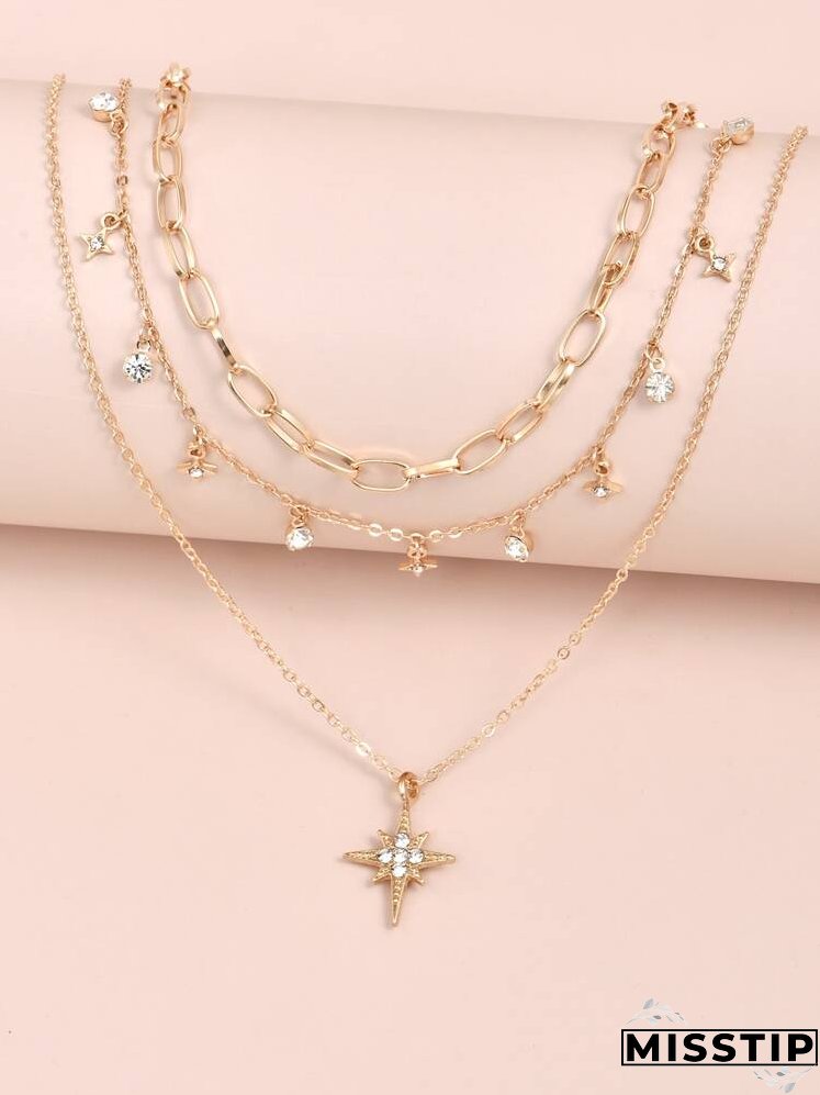 Rhinestone Charm Layered Necklace