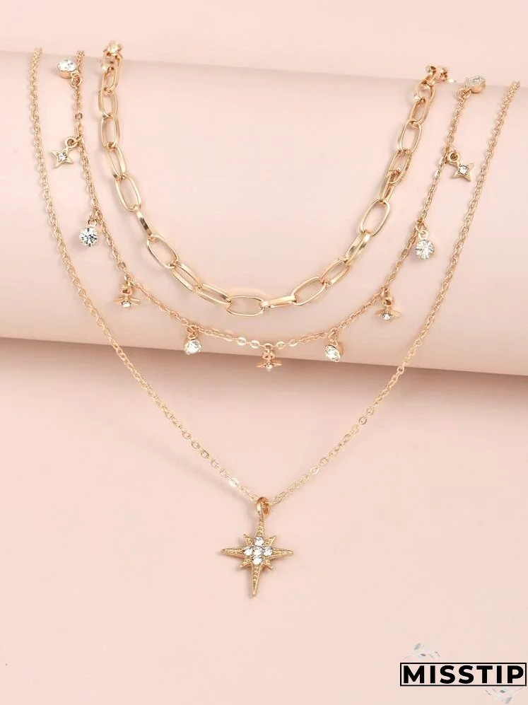 Rhinestone Charm Layered Necklace