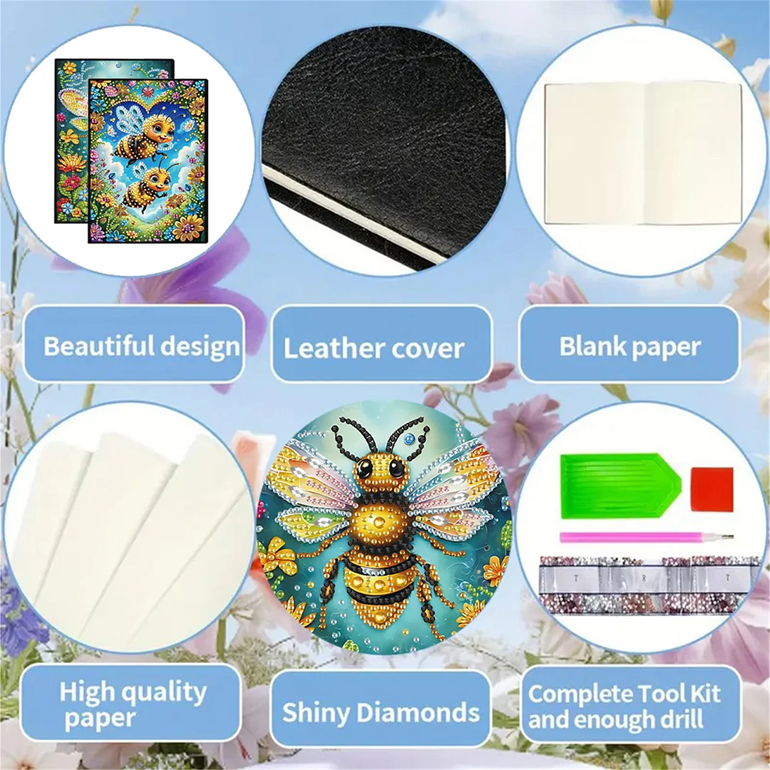 2pcs Bee Partial DIY 50 Pages A5 Diamond Painting Notebook for Study Drawing