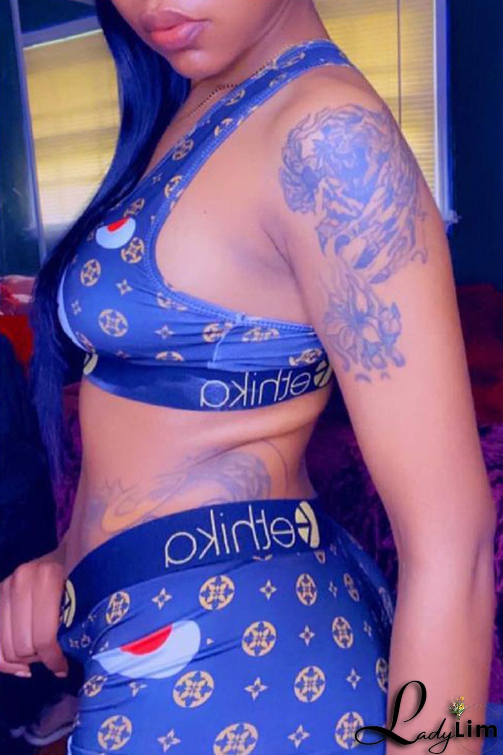 Black Sexy Casual Print Backless U Neck Sleeveless Two Pieces