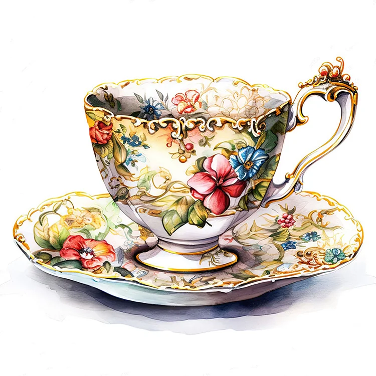 【Huacan Brand】Flower Tea Cup 14CT Stamped Cross Stitch 40*40CM