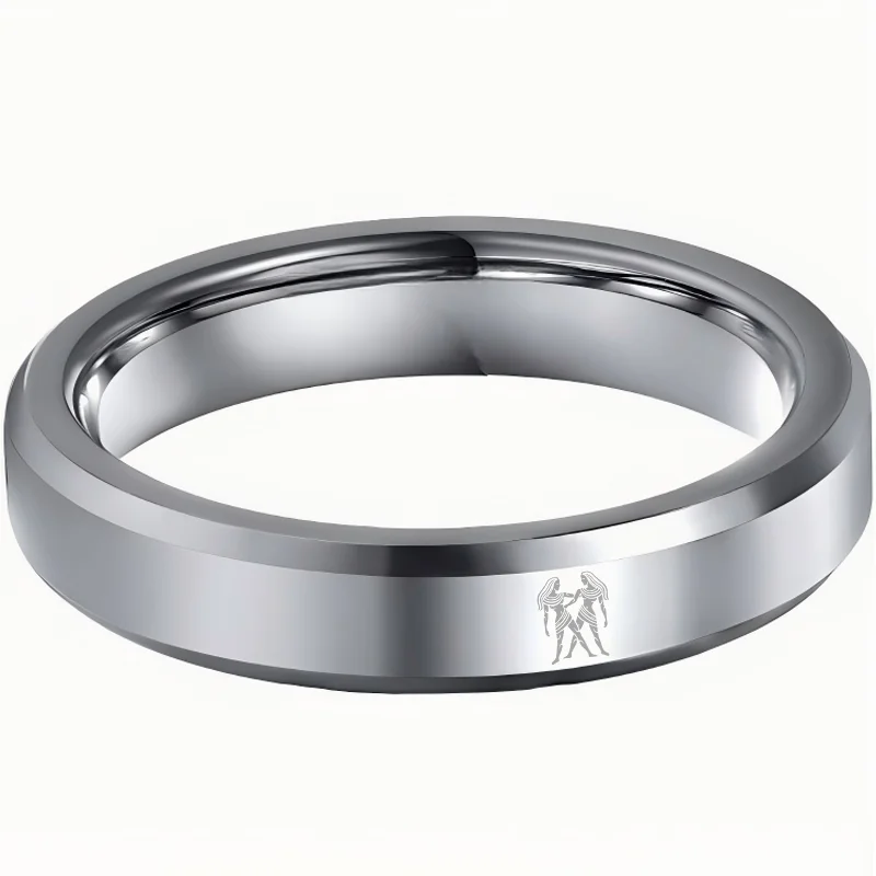 Sliver Laser Etched Couple Wedding Bands Sliver Gemini Tungsten Carbide Rings Beveled Edges 4MM 6MM 8MM
