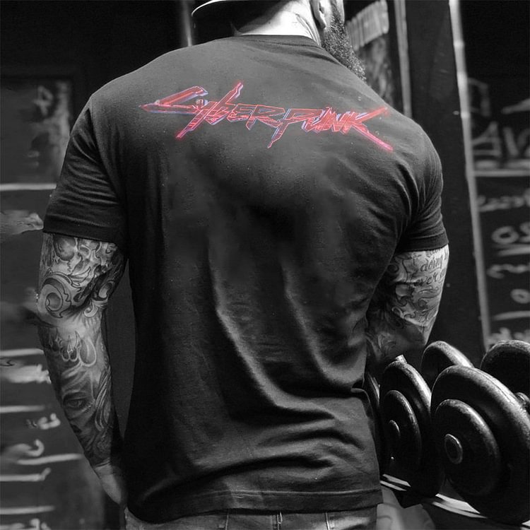 Cyberpunk Letter Mens Fashion Sleeve Print Short T-Shirt