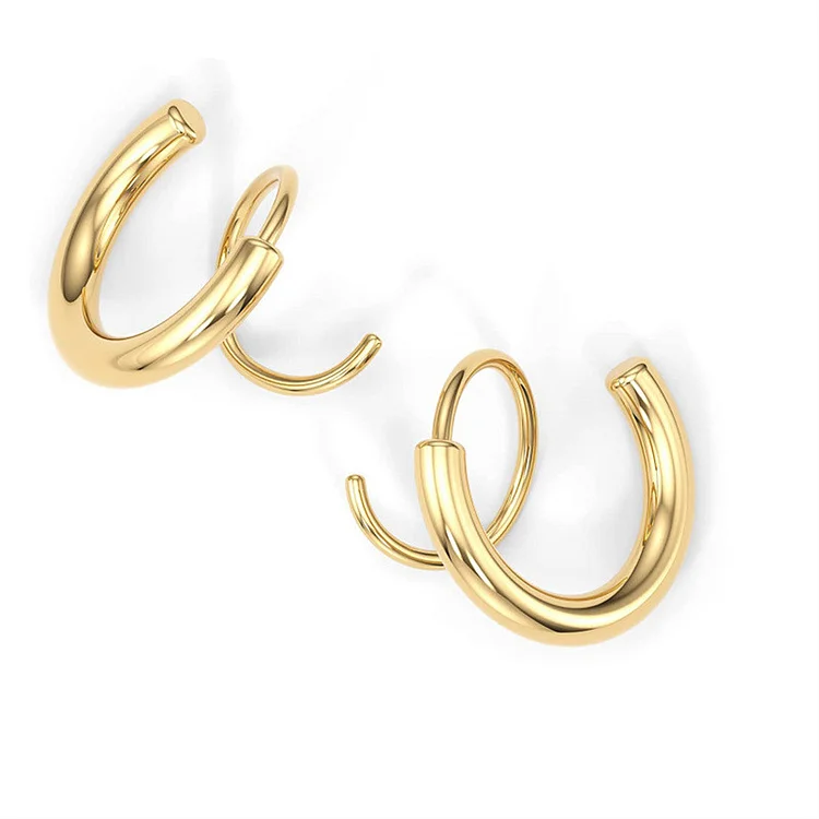 Simple Spiral Double Brass Hoop Earrings