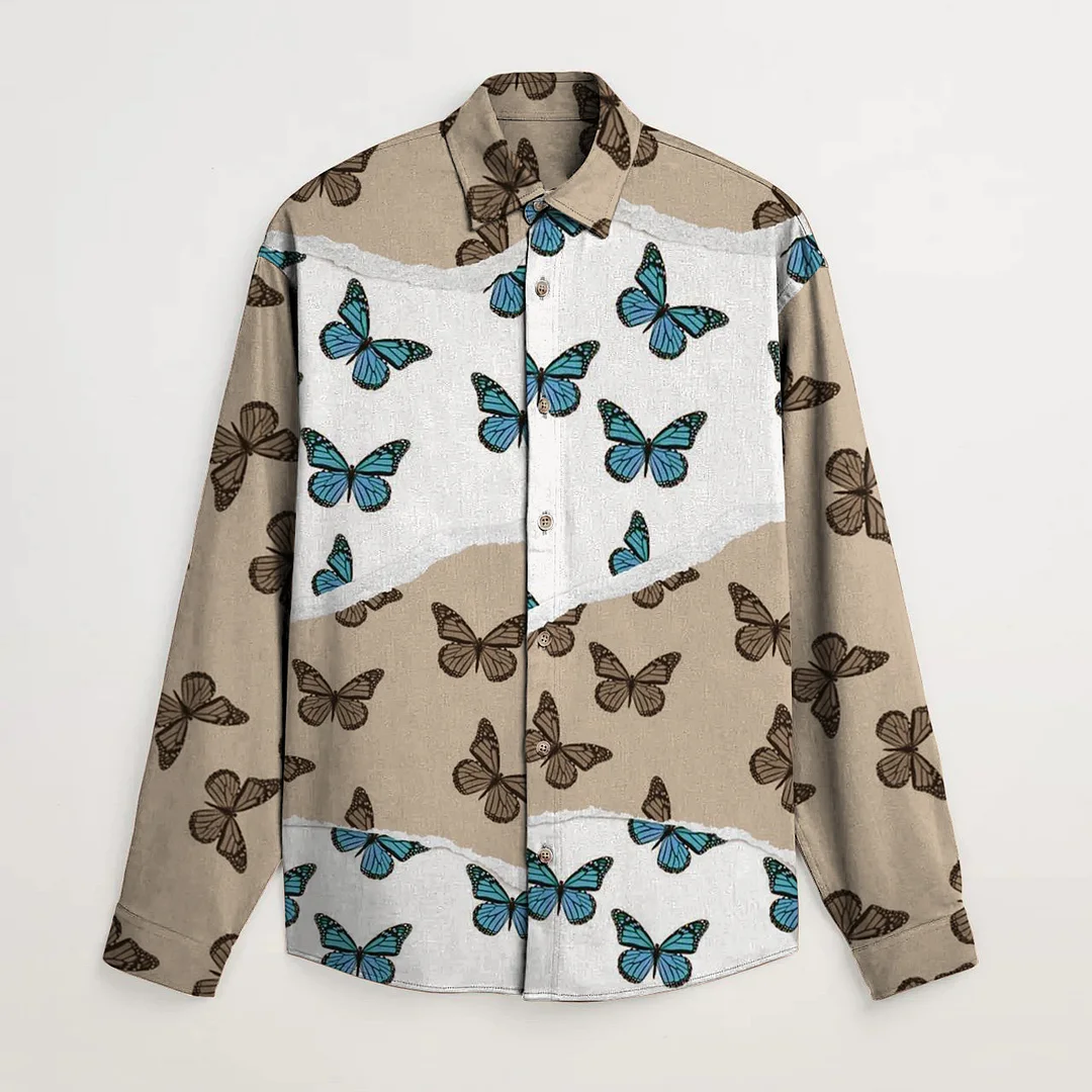 Colorblock personalized butterfly print shirt