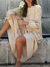Simple Solid Color Belly-Hollow Long Sleeve A-Line Midi Dress
