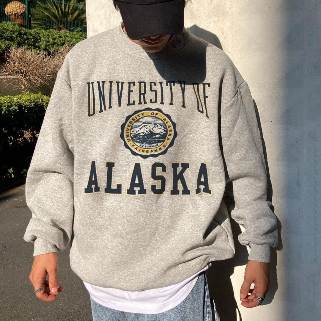 Men's Casual Alaska Alphabet Print College Sweatshirt、、URBENIE