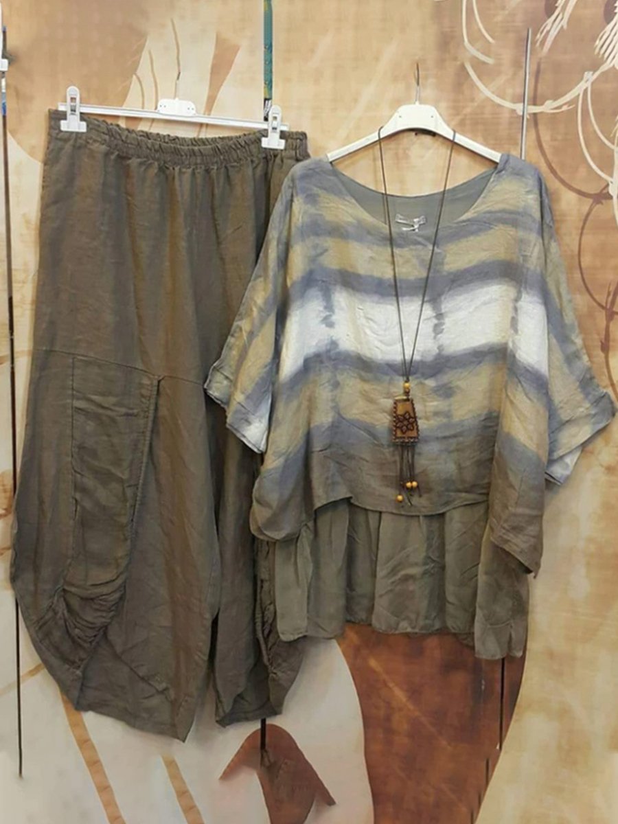 Women Summer Retro Stripe 100 Linen Harem Pants main image 1