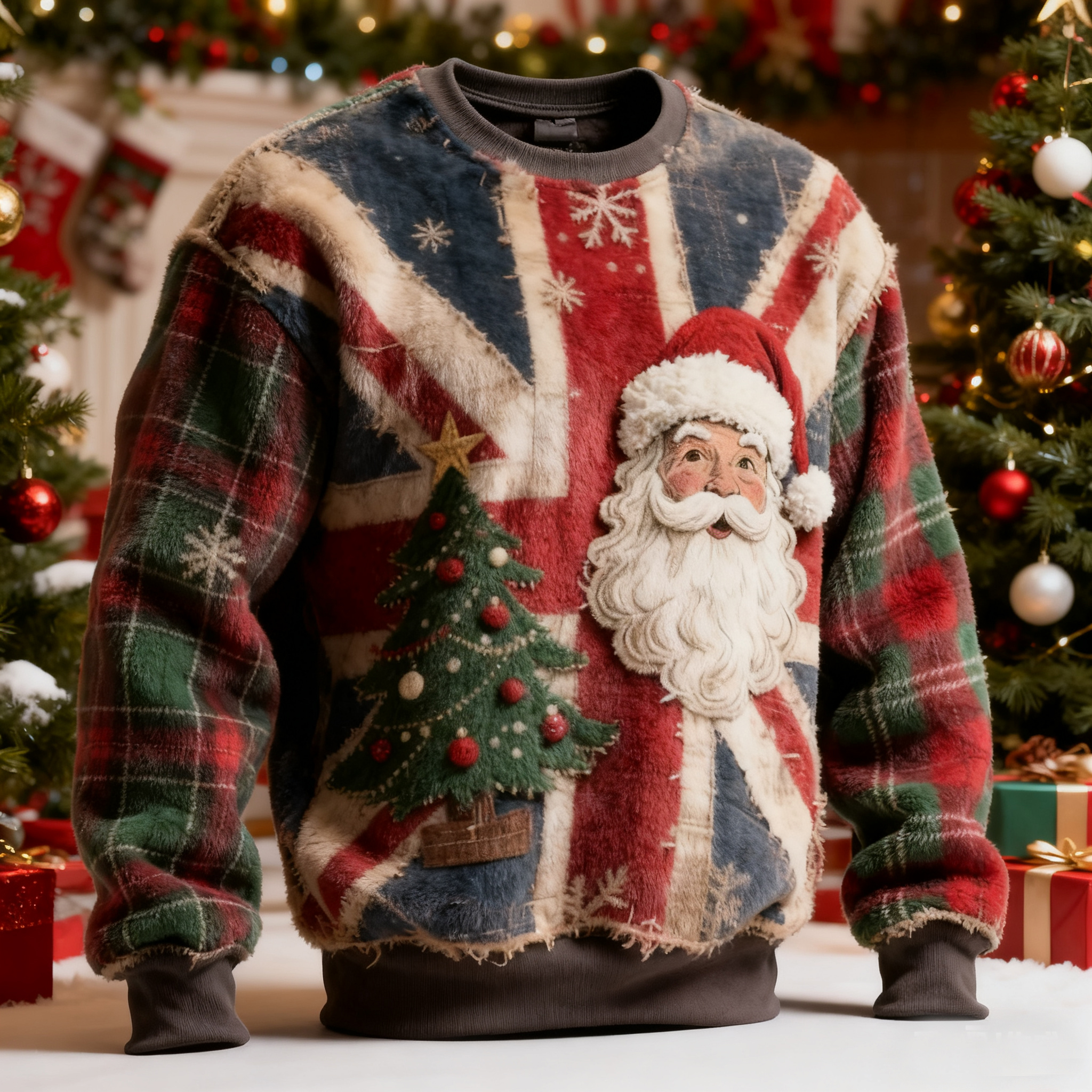 Men's Vintage Christmas Santa Claus Pattern Flannel Sweatshirt elevenforest