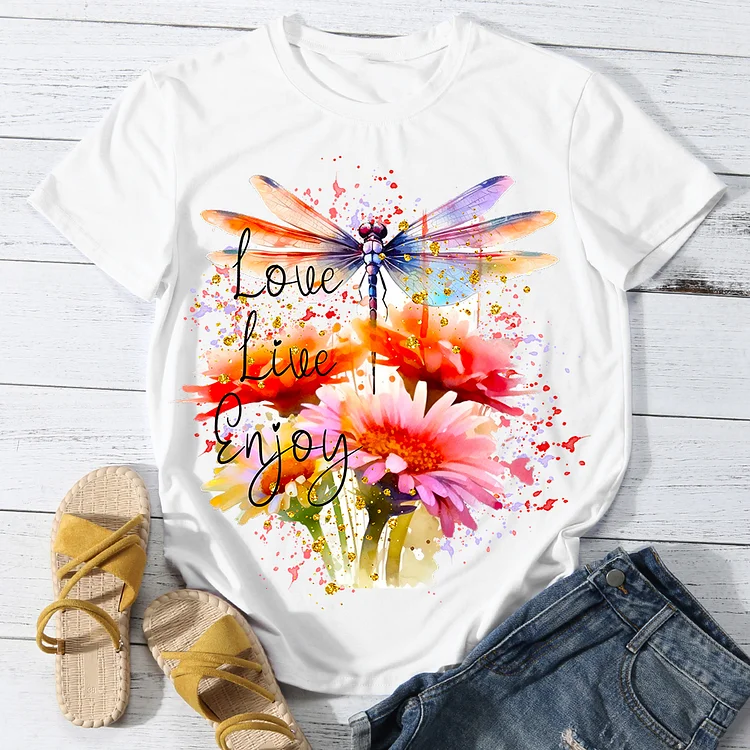 Love live enjoy Dragonfly Women Round Neck T-shirt - BSTCA0105