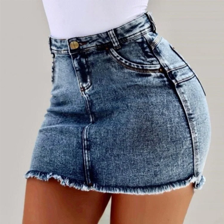 Sexy Denim Skirt Women Summer Short Skirts Pockets Slim Fit