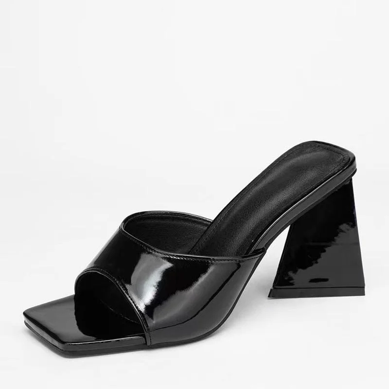New Brand Mule Women Slippers Outdoor Fashion Design Triangle Strange Heels Summer Sandals Elegant Square Open Toe Party Shoes
