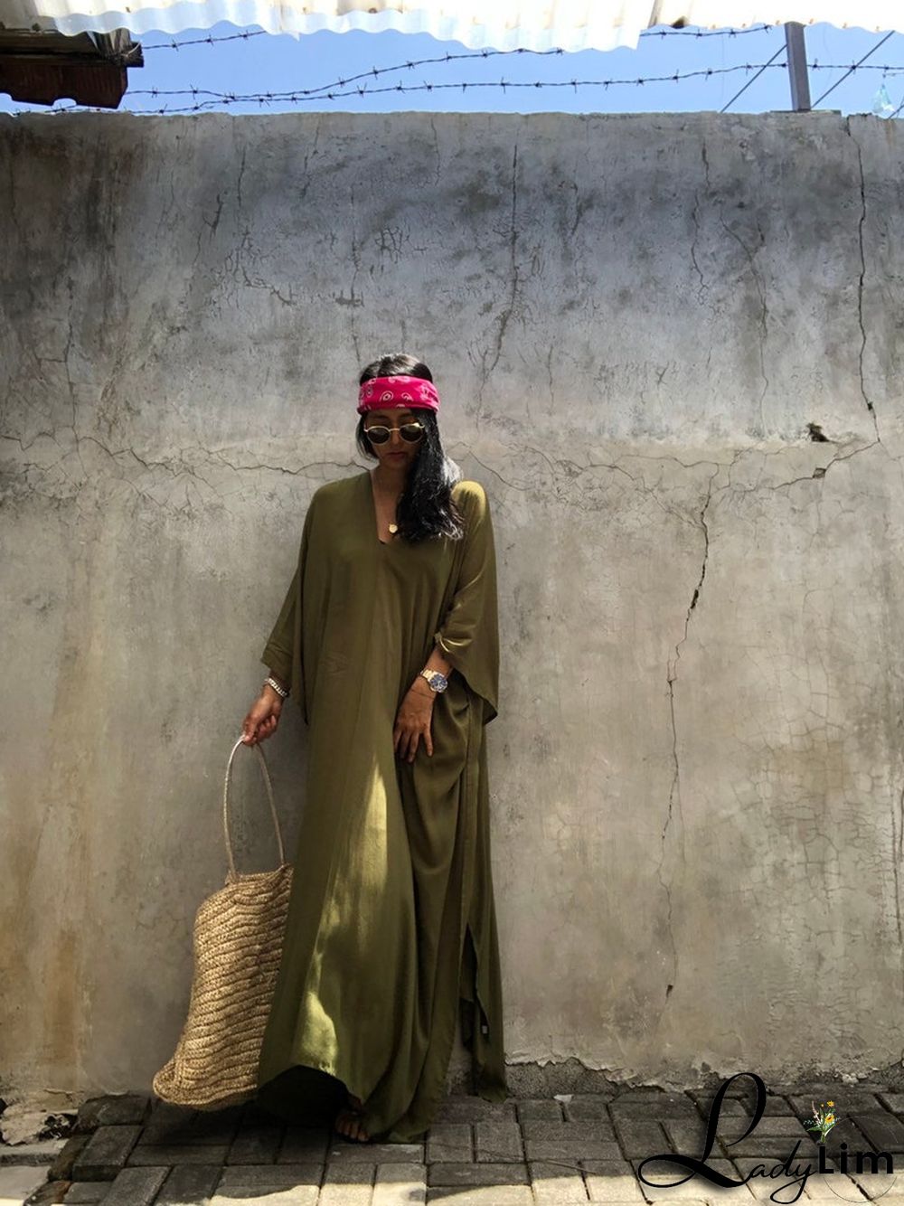 V Neck Solid Color Beach Cover Up