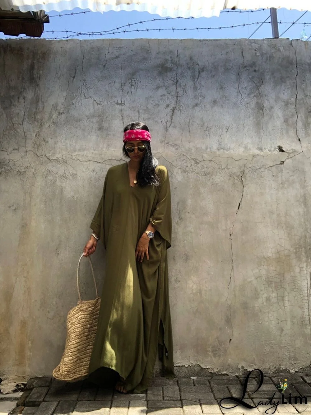 V Neck Solid Color Beach Cover Up